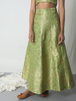 trueBrowns - Chartreuse Green Brocade Skirt