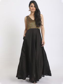 trueBrowns - Black Thick Stripe Bodice Dress