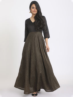 trueBrowns - Black Golden Dots Flare Dress