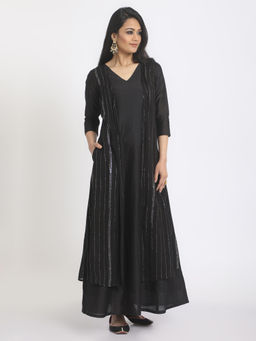 trueBrowns - Black Silver Crinkle Jacket Dress