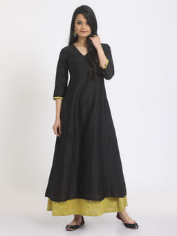 trueBrowns - Black Green Border Suit Dress
