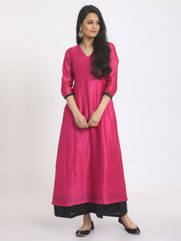trueBrowns - Pink Black Border Suit Dress
