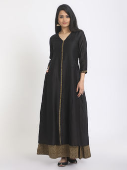 trueBrowns - Black Golden Floral Suit Dress