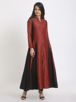 trueBrowns - Maroon Black Panelled Jacket Kurta