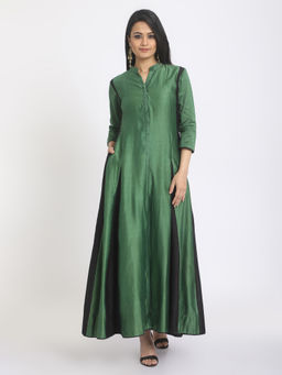 trueBrowns - Cocktail Green Black Panelled Jacket Kurta