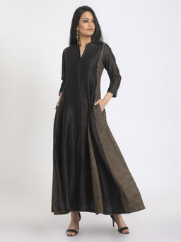 trueBrowns - Black Golden Dots Panelled Kurti