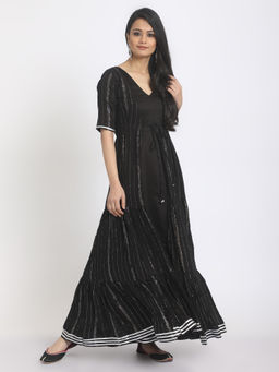 trueBrowns - Black Crinkled Jacket Dress Set