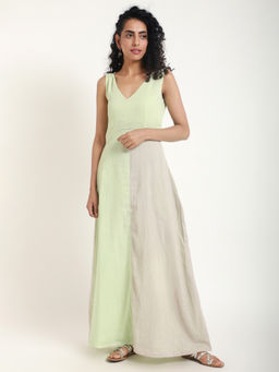 trueBrowns - Green Grey Panel Dress