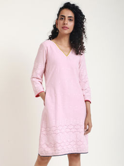 trueBrowns - Pink Chikankari Midi Dress