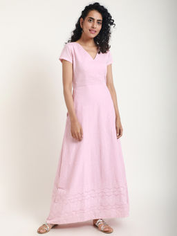 trueBrowns - Pink Chikankari Long Dress