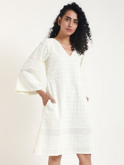 trueBrowns - Ivory Chikankari Bell Dress