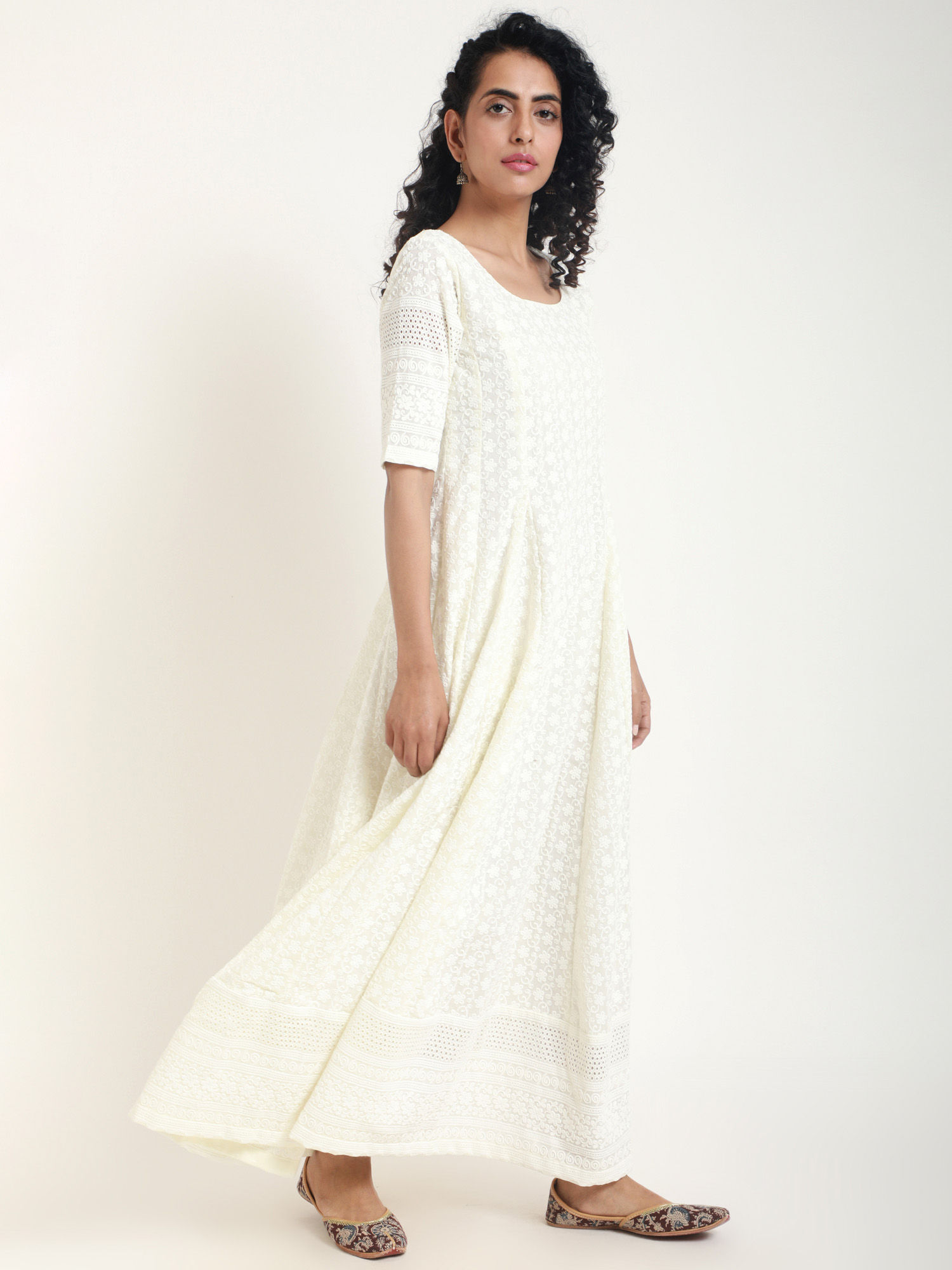 white chicken anarkali suit
