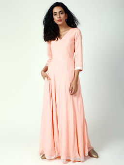 trueBrowns - Peach Crinkled Umbrella Dress