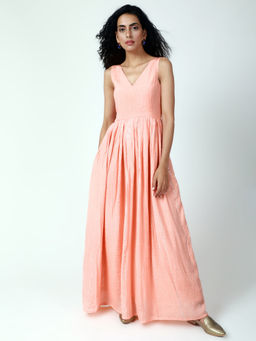 trueBrowns - Peach Crinked Gathered Dress