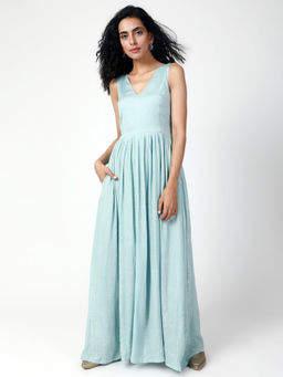 trueBrowns - Powder Blue Crinkled Gathered Dress