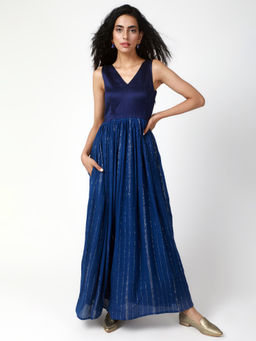 trueBrowns - Blue Crinked Gathered Dress