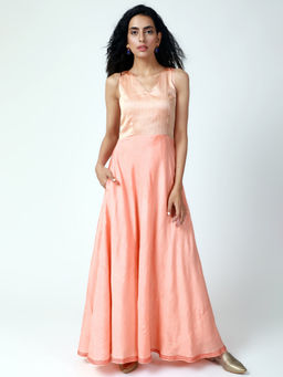 trueBrowns - Peach Thread Bordered Dress
