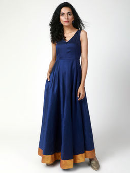 trueBrowns - Blue Gold Bordered Dress