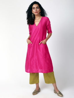 trueBrowns - Pink Gold Silk Salwar Suit - Set of 2