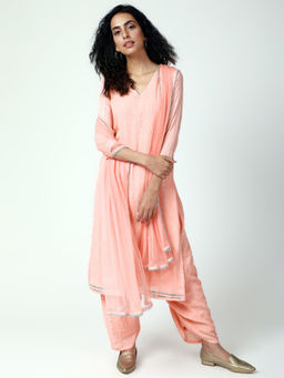 trueBrowns - Pink Gota Slit Salwar Suit - Set of 3