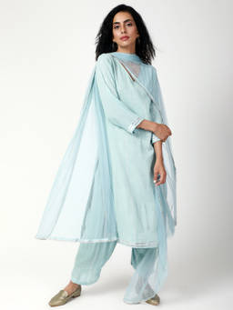 trueBrowns - Blue Gota Slit Salwar Suit - Set of 3