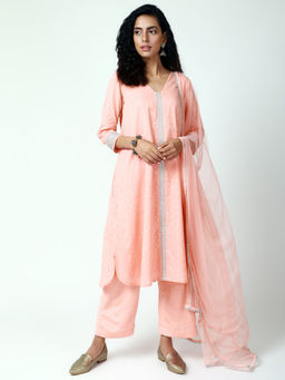 trueBrowns - Pink Silver Laced Salwar Suit With Dupatta - Set of 3