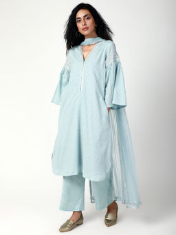 trueBrowns - Blue Silver Laced Salwar Suit With Dupatta - Set of 3