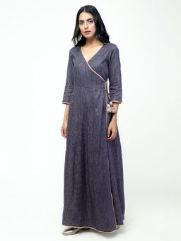 trueBrowns - Blue Checkered Angrakha With Pant - Set of 2