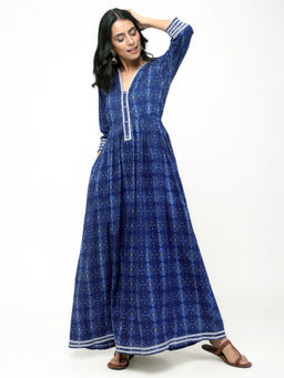 trueBrowns - Blue Floral Grid Dress