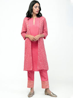 trueBrowns - Pink Khadi Suit With Jacket - Set of 3