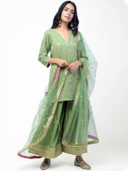 trueBrowns - Green Short Kurta - Set of 3