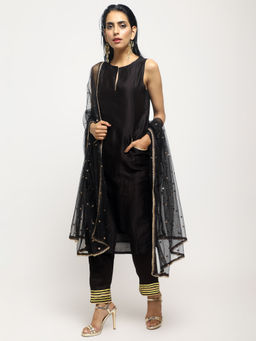 trueBrowns - Black Gota Kurta - Set of 3