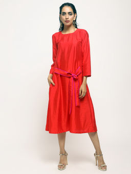 trueBrowns - Red Tie-Up Dress