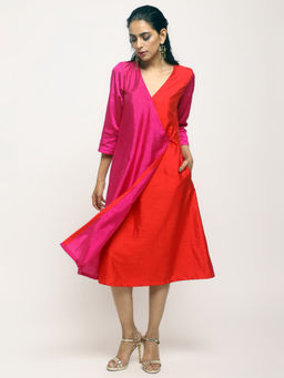 trueBrowns - Pink Contrast Overlap Dress