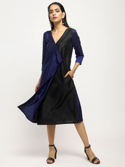 trueBrowns - Blue Contrast Overlap Dress