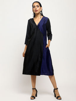 trueBrowns - Black Contrast Overlap Dress