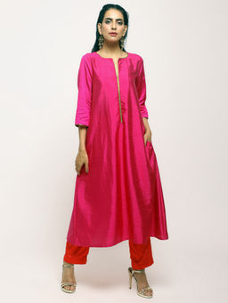trueBrowns - Pink Laced Kurta - Set of 2