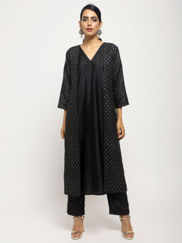 trueBrowns - Black Foil Jacket Kurta - Set of 3