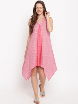 trueBrowns - Pink Dobby V Asymmetric Dress