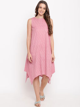 trueBrowns - Pink Dobby Asymmetric Dress