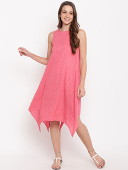 trueBrowns - Brick Pink Dobby Asymmetric Dress
