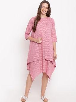 trueBrowns - Pink Dobby Asymmetric Reversible Jacket Dress