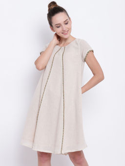 trueBrowns - Beige Khadi Jute Dress