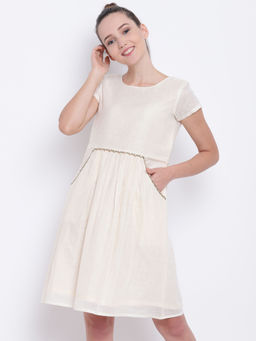 trueBrowns - Ivory Check Jute Dress