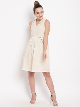 trueBrowns - Ivory Collar Jute Dress