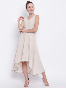 trueBrowns - Beige Khadi Asymmetric Dress