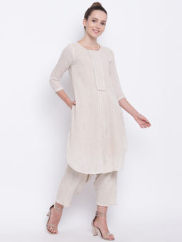 trueBrowns - Beige Khadi Lace Kurta