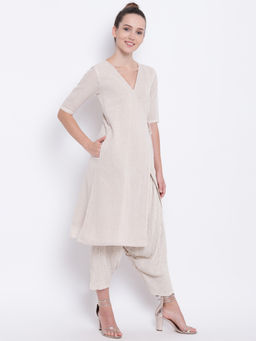 trueBrowns - Beige Khadi Angrakha Kurta