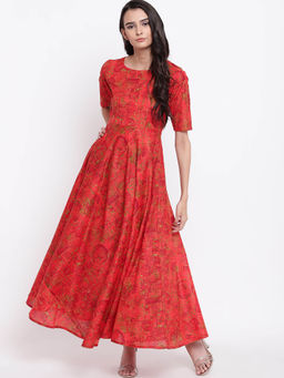 trueBrowns - Orange Print Flared Dress