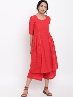 trueBrowns - Red Side Gathers Culottes (Set of 2)